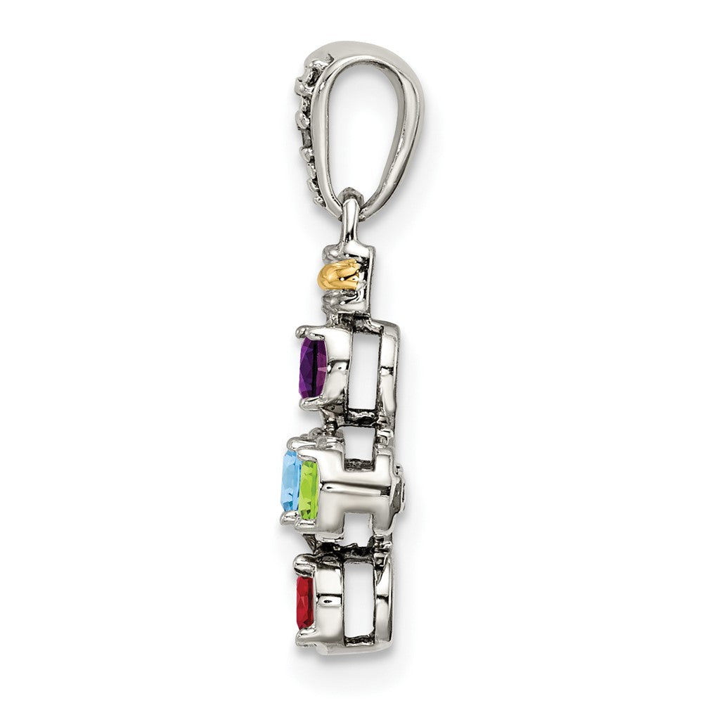 Sterling Silver Antiqued w/14K/Silver Two-Tone 5-stone W/diamond Mother's Pendant
