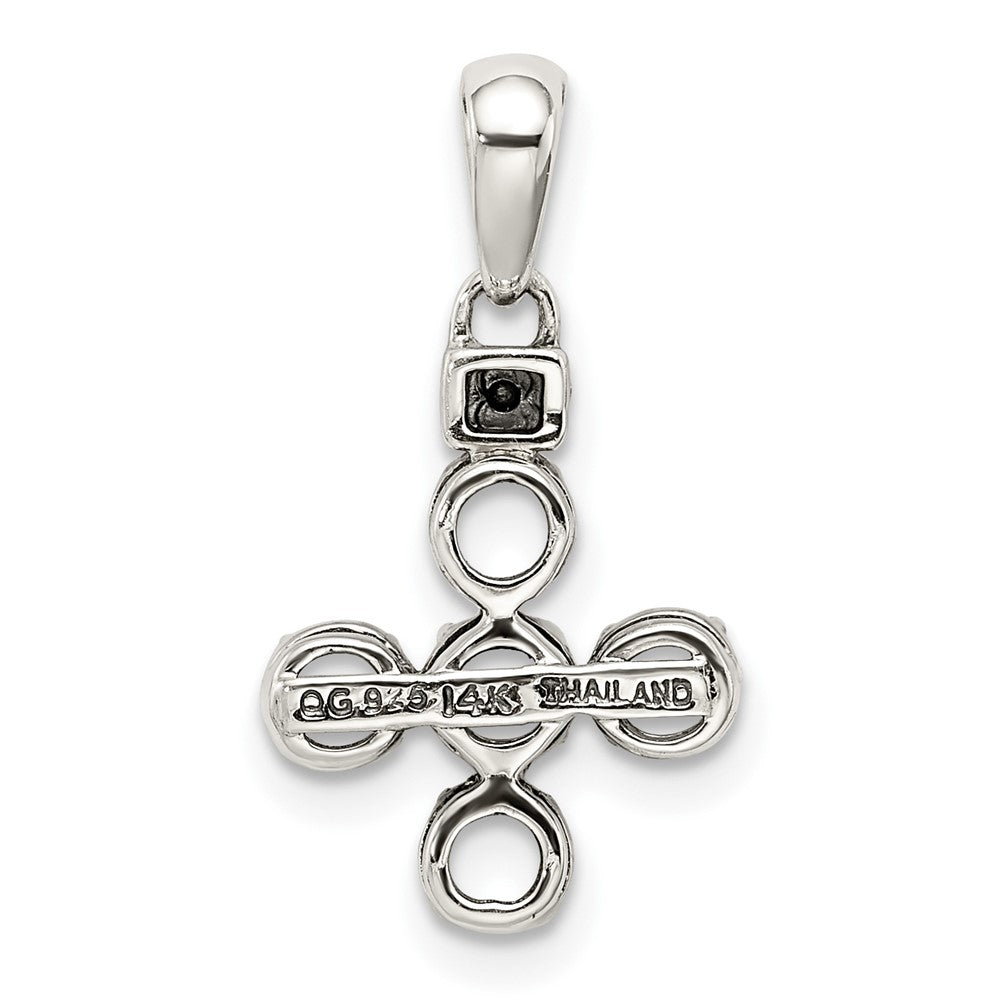 Sterling Silver Antiqued w/14K/Silver Two-Tone 5-stone W/diamond Mother's Pendant
