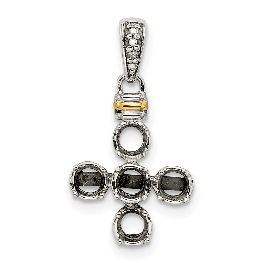 Sterling Silver Antiqued w/14K/Silver Two-Tone 5-stone W/diamond Mother's Pendant