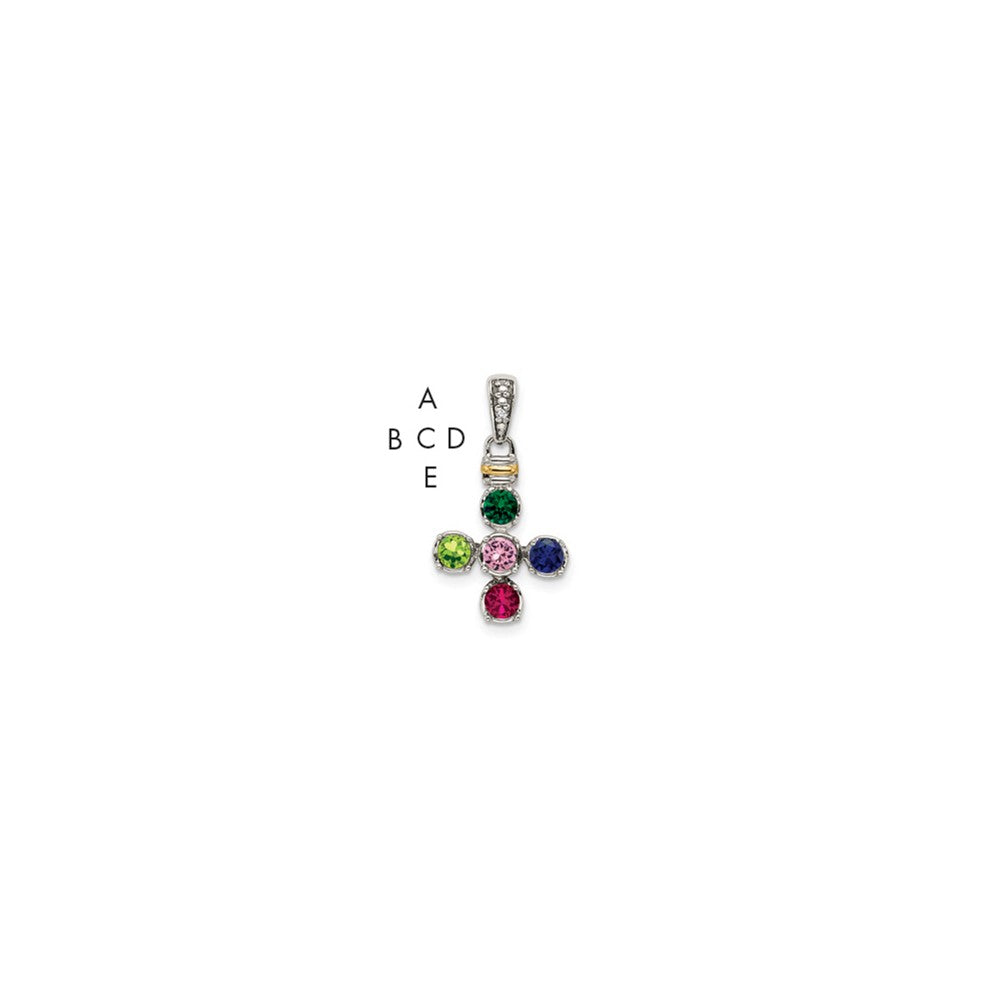 Sterling Silver Antiqued w/14K/Silver Two-Tone 5-stone W/diamond Mother's Pendant