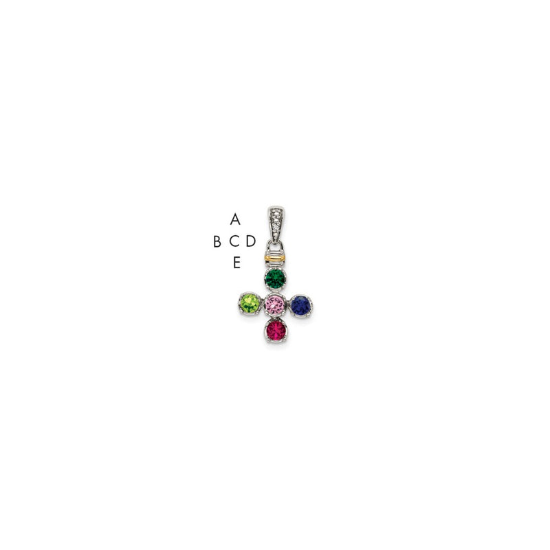 Sterling Silver Antiqued w/14K/Silver Two-Tone 5-stone W/diamond Mother's Pendant