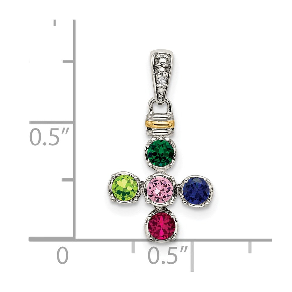 Sterling Silver Antiqued w/14K/Silver Two-Tone 5-stone W/diamond Mother's Pendant