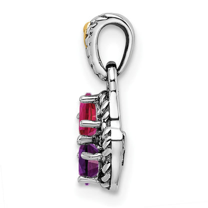 Sterling Silver Antiqued w/14K/Silver Two-Tone 2-stone W/diamond Mother's Pendant