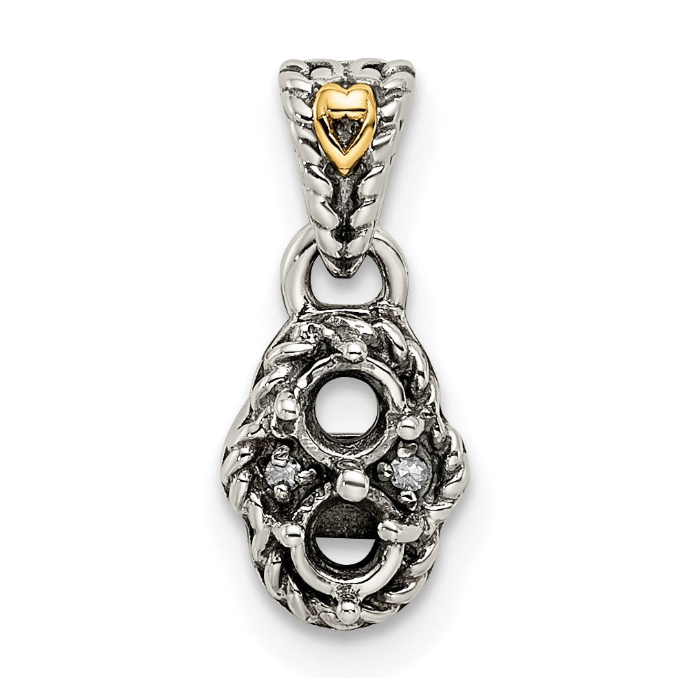 Sterling Silver Antiqued w/14K/Silver Two-Tone 2-stone W/diamond Mother's Pendant