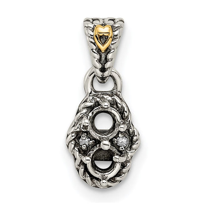 Sterling Silver Antiqued w/14K/Silver Two-Tone 2-stone W/diamond Mother's Pendant