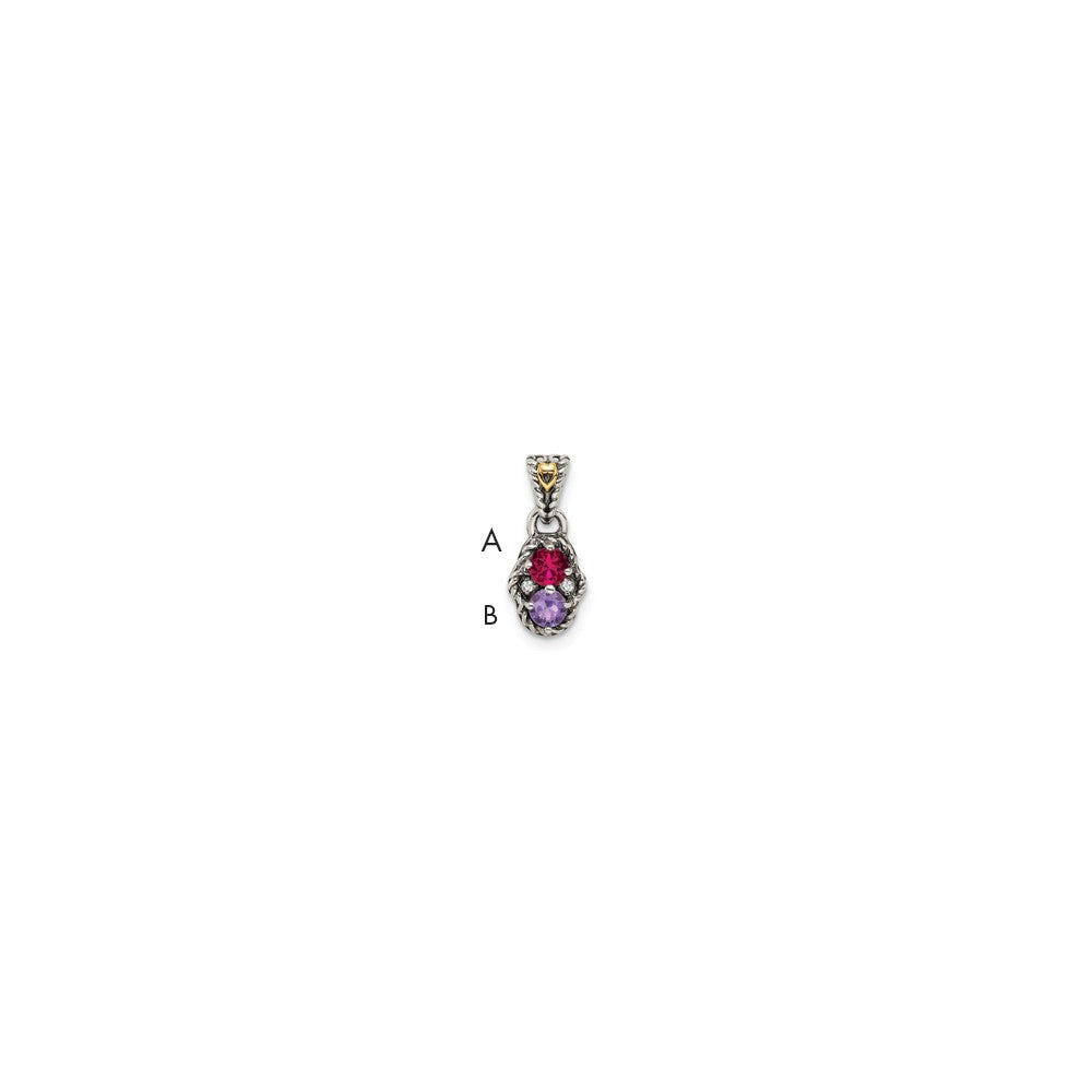 Sterling Silver Antiqued w/14K/Silver Two-Tone 2-stone W/diamond Mother's Pendant