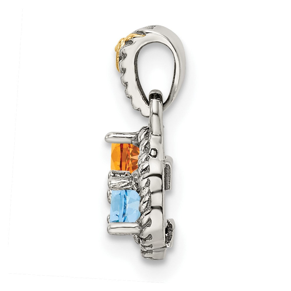 Sterling Silver Antiqued w/14K/Silver Two-Tone 3-stone W/diamond Mother's Pendant