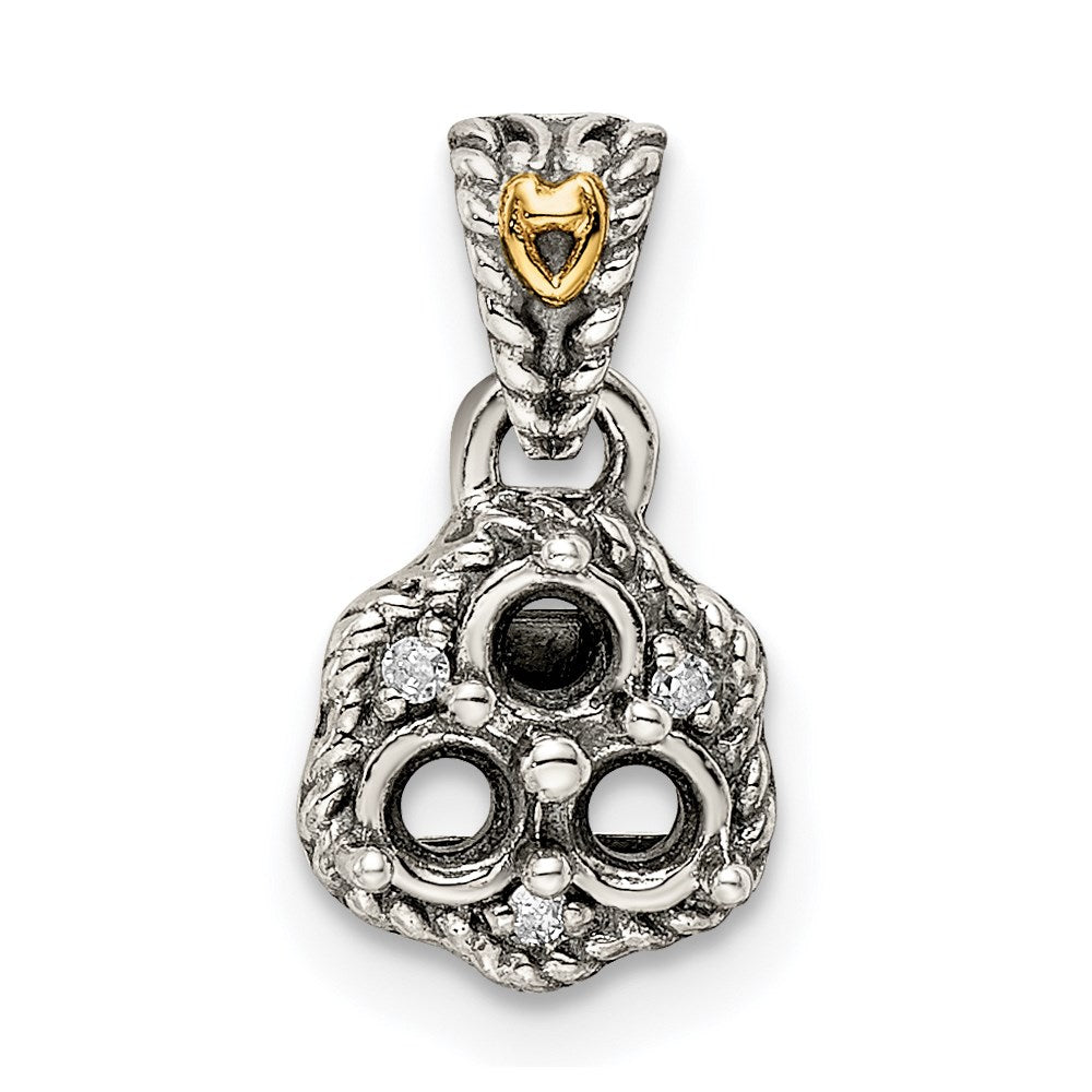 Sterling Silver Antiqued w/14K/Silver Two-Tone 3-stone W/diamond Mother's Pendant
