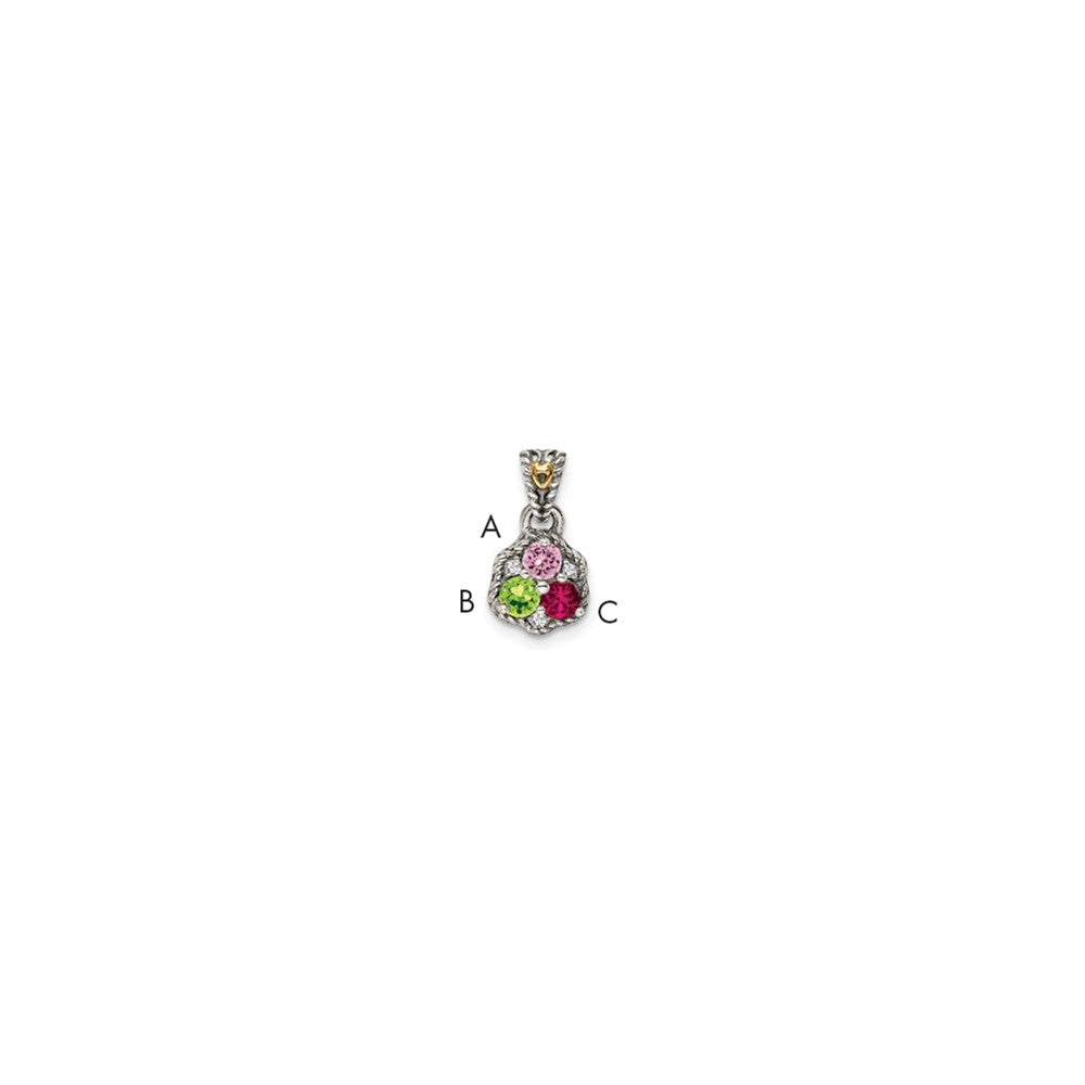 Sterling Silver Antiqued w/14K/Silver Two-Tone 3-stone W/diamond Mother's Pendant