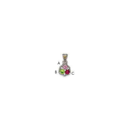 Sterling Silver Antiqued w/14K/Silver Two-Tone 3-stone W/diamond Mother's Pendant