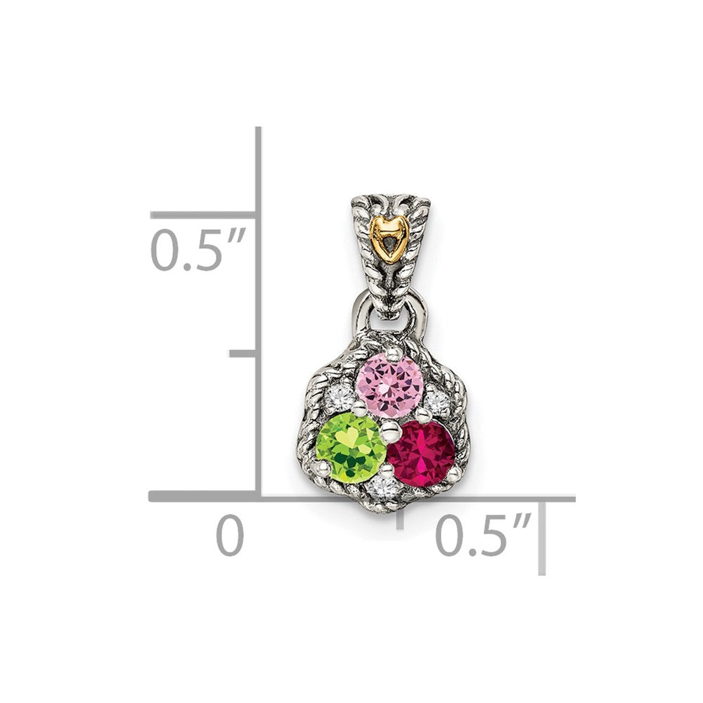 Sterling Silver Antiqued w/14K/Silver Two-Tone 3-stone W/diamond Mother's Pendant