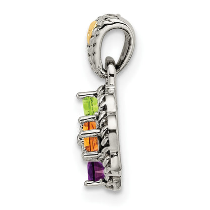 Sterling Silver Antiqued w/14K/Silver Two-Tone 4-stone W/diamond Mother's Pendant