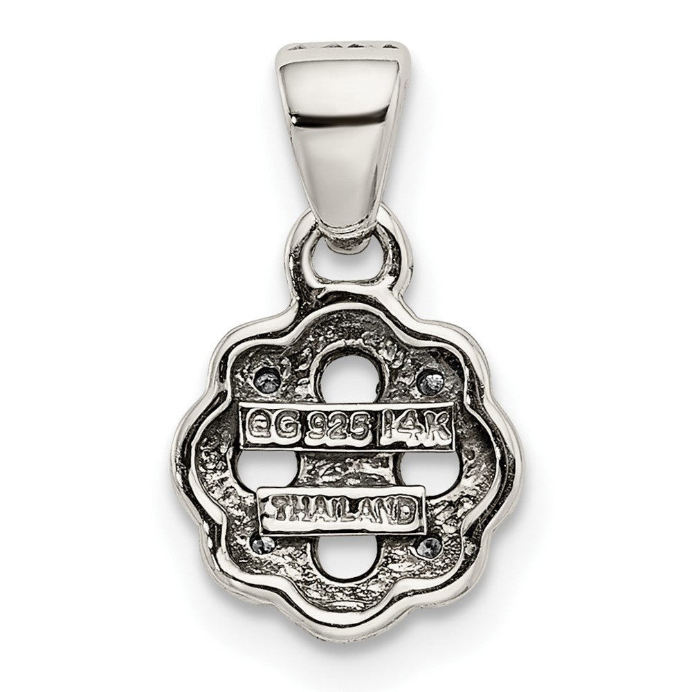 Sterling Silver Antiqued w/14K/Silver Two-Tone 4-stone W/diamond Mother's Pendant