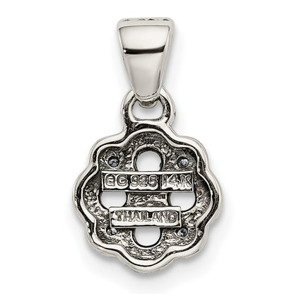 Sterling Silver Antiqued w/14K/Silver Two-Tone 4-stone W/diamond Mother's Pendant
