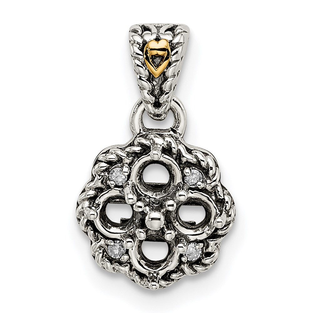 Sterling Silver Antiqued w/14K/Silver Two-Tone 4-stone W/diamond Mother's Pendant