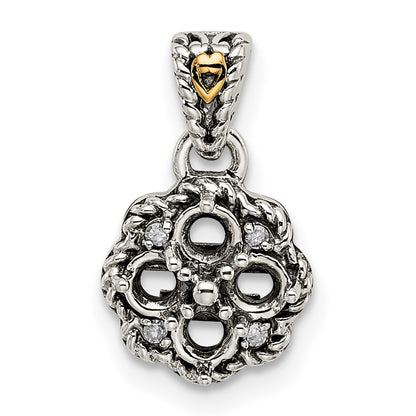 Sterling Silver Antiqued w/14K/Silver Two-Tone 4-stone W/diamond Mother's Pendant