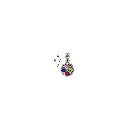 Sterling Silver Antiqued w/14K/Silver Two-Tone 4-stone W/diamond Mother's Pendant