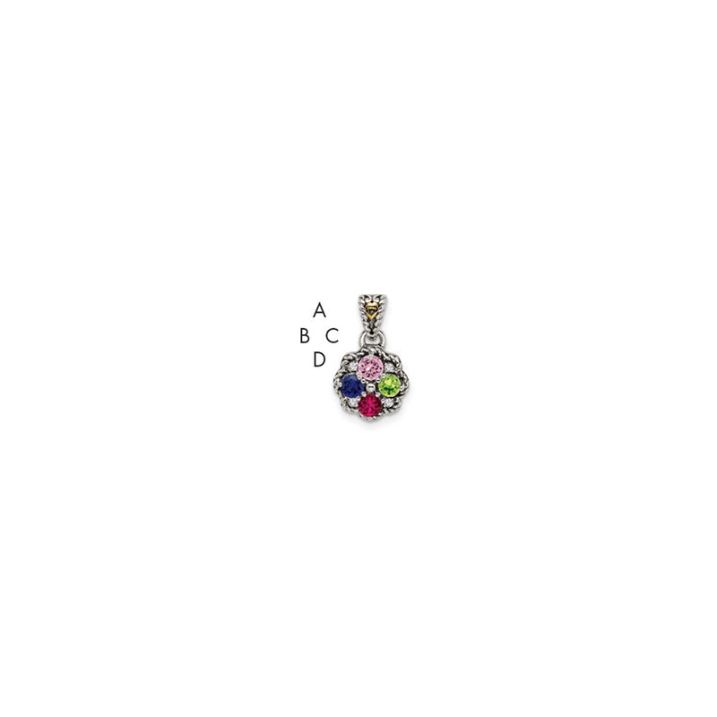 Sterling Silver Antiqued w/14K/Silver Two-Tone 4-stone W/diamond Mother's Pendant