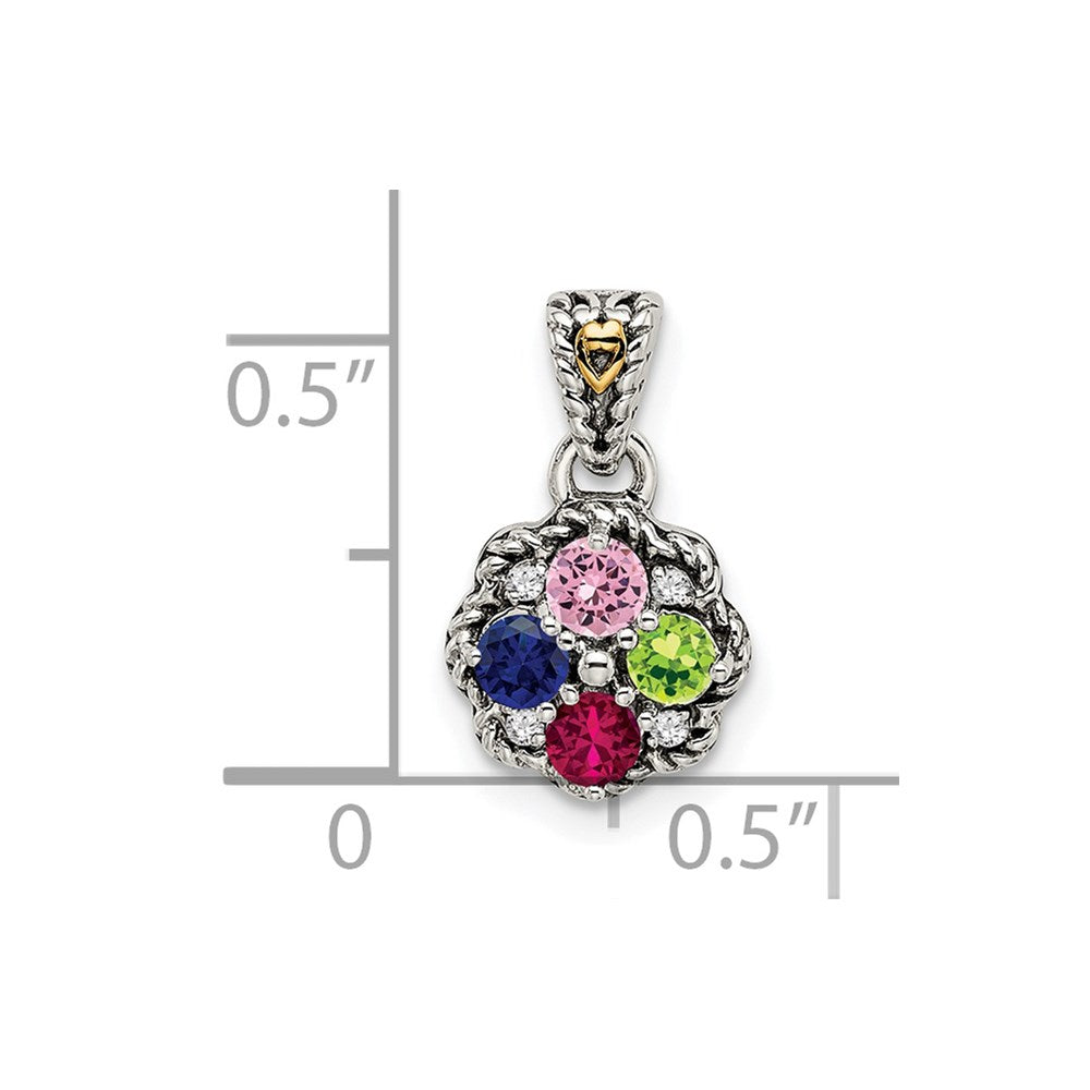 Sterling Silver Antiqued w/14K/Silver Two-Tone 4-stone W/diamond Mother's Pendant