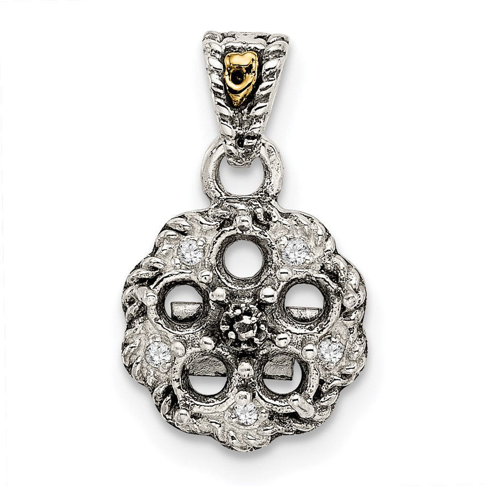 Sterling Silver Antiqued w/14K/Silver Two-Tone 5-stone W/diamond Mother's Pendant