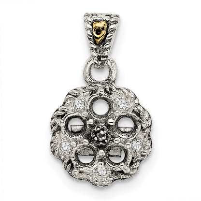 Sterling Silver Antiqued w/14K/Silver Two-Tone 5-stone W/diamond Mother's Pendant