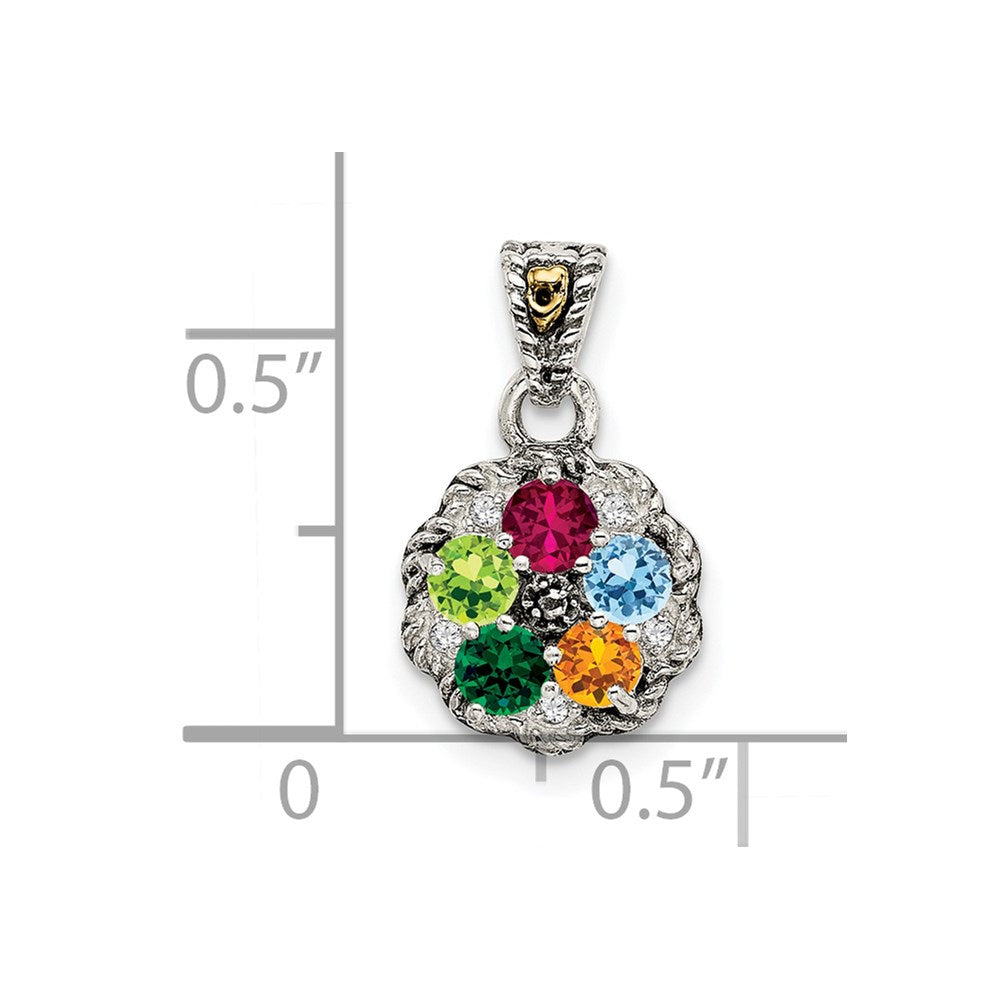 Sterling Silver Antiqued w/14K/Silver Two-Tone 5-stone W/diamond Mother's Pendant