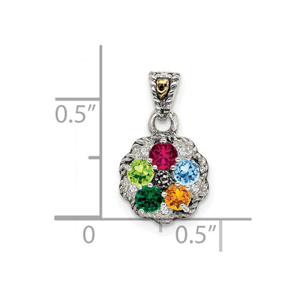 Sterling Silver Antiqued w/14K/Silver Two-Tone 5-stone W/diamond Mother's Pendant