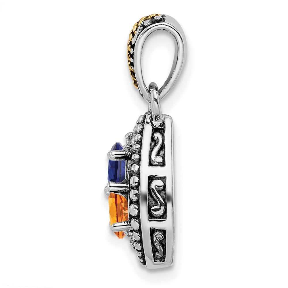 Sterling Silver Antiqued w/14K/Silver Two-Tone 2-stone W/diamond Mother's Pendant