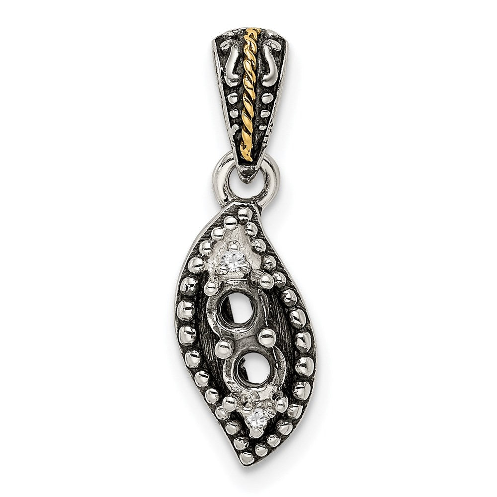 Sterling Silver Antiqued w/14K/Silver Two-Tone 2-stone W/diamond Mother's Pendant