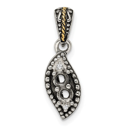 Sterling Silver Antiqued w/14K/Silver Two-Tone 2-stone W/diamond Mother's Pendant