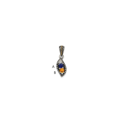 Sterling Silver Antiqued w/14K/Silver Two-Tone 2-stone W/diamond Mother's Pendant