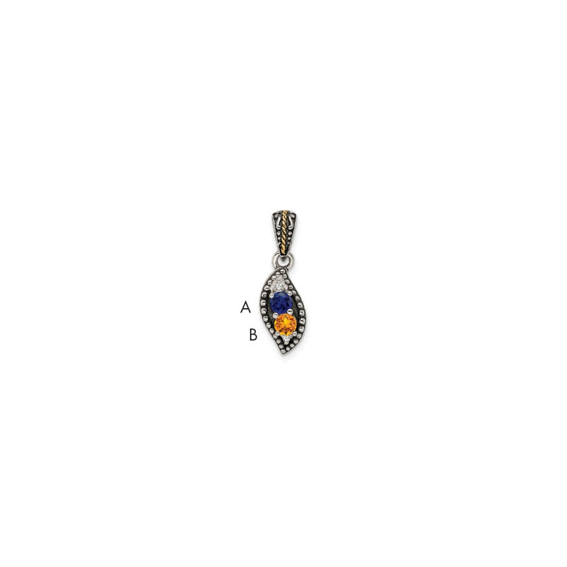 Sterling Silver Antiqued w/14K/Silver Two-Tone 2-stone W/diamond Mother's Pendant