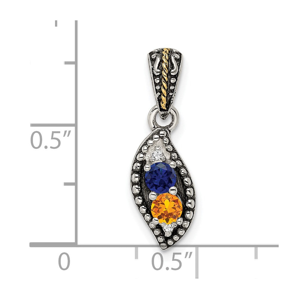 Sterling Silver Antiqued w/14K/Silver Two-Tone 2-stone W/diamond Mother's Pendant