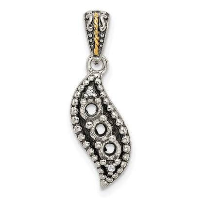 Sterling Silver Antiqued w/14K/Silver Two-Tone 3-stone W/diamond Mother's Pendant