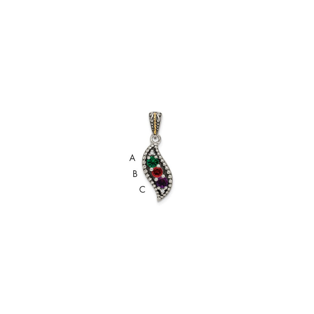 Sterling Silver Antiqued w/14K/Silver Two-Tone 3-stone W/diamond Mother's Pendant