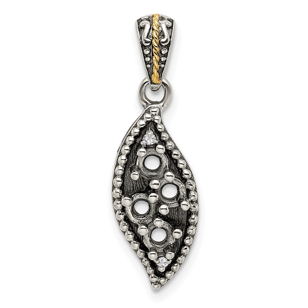 Sterling Silver Antiqued w/14K/Silver Two-Tone 4-stone W/diamond Mother's Pendant