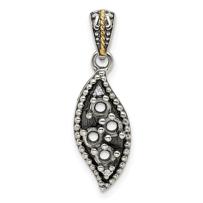 Sterling Silver Antiqued w/14K/Silver Two-Tone 4-stone W/diamond Mother's Pendant