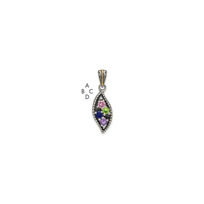 Sterling Silver Antiqued w/14K/Silver Two-Tone 4-stone W/diamond Mother's Pendant
