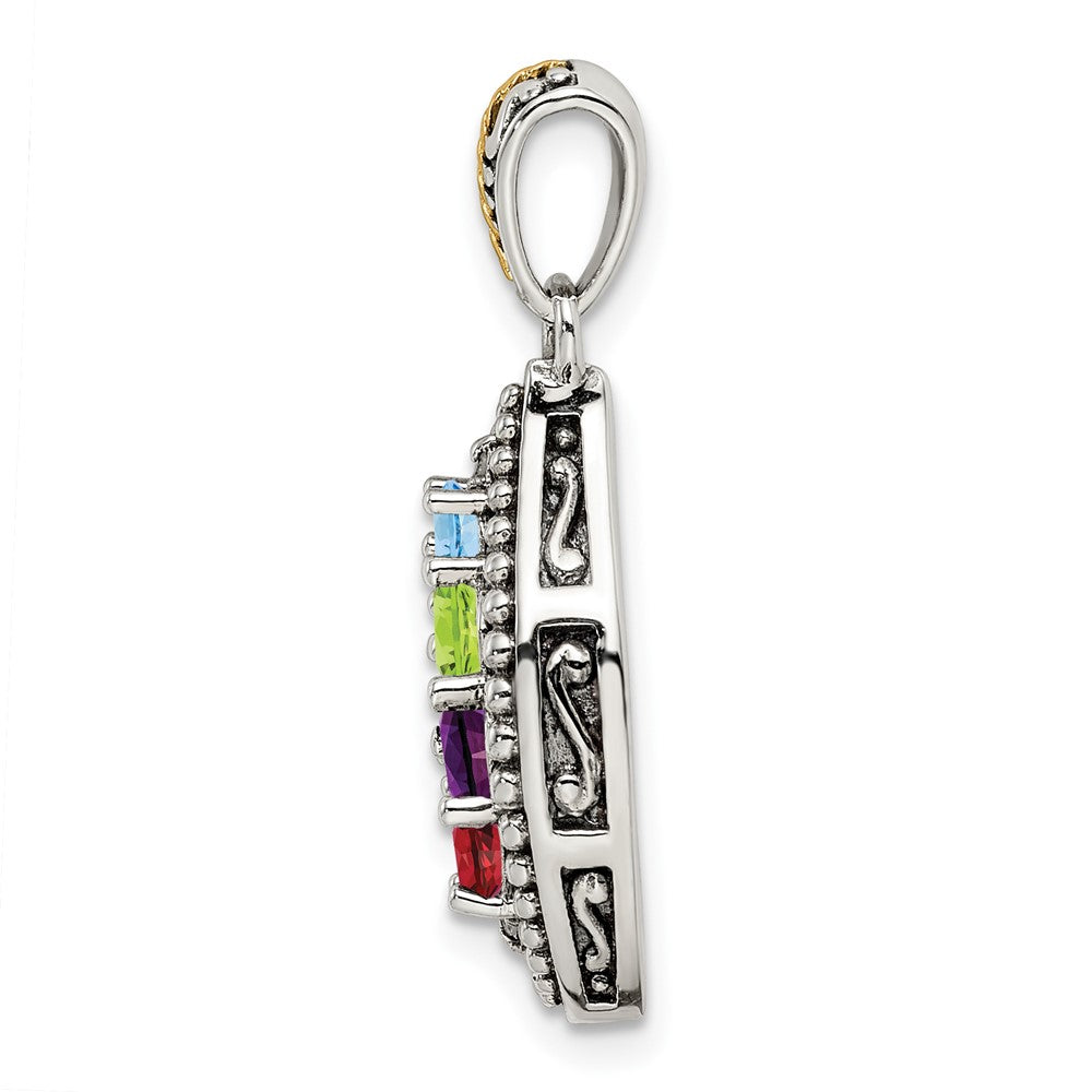 Sterling Silver Antiqued w/14K/Silver Two-Tone 5-stone W/diamond Mother's Pendant