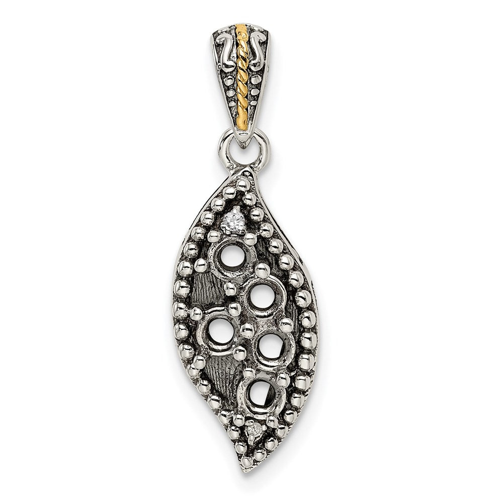 Sterling Silver Antiqued w/14K/Silver Two-Tone 5-stone W/diamond Mother's Pendant