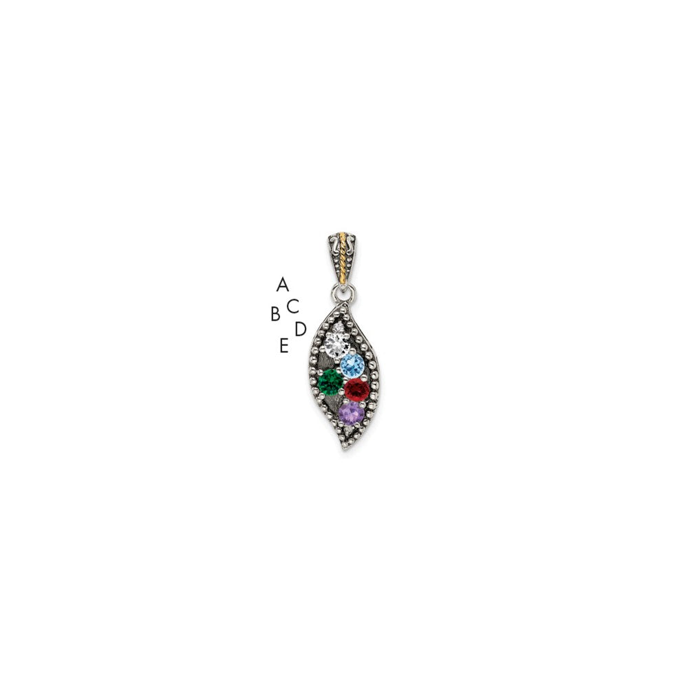 Sterling Silver Antiqued w/14K/Silver Two-Tone 5-stone W/diamond Mother's Pendant