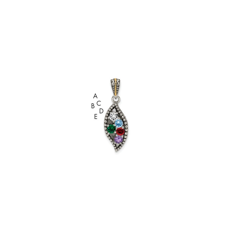 Sterling Silver Antiqued w/14K/Silver Two-Tone 5-stone W/diamond Mother's Pendant