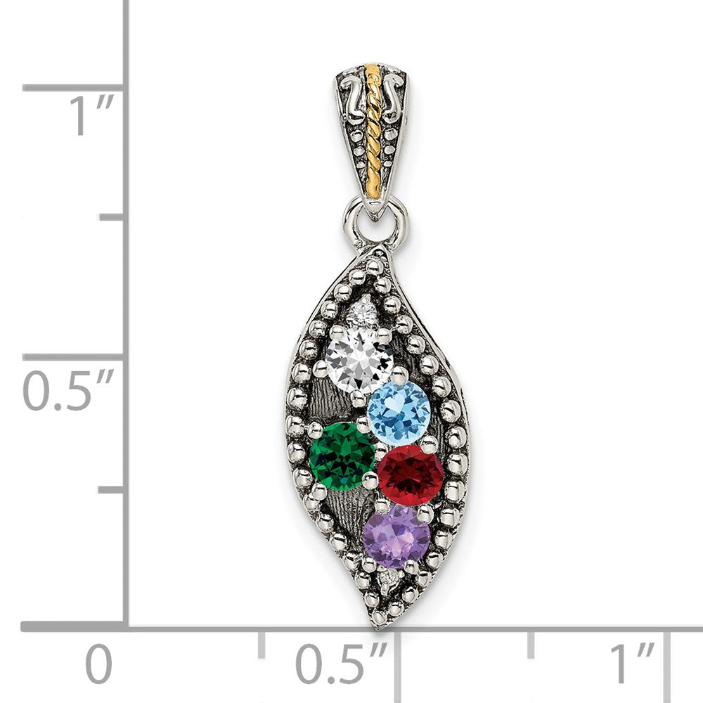 Sterling Silver Antiqued w/14K/Silver Two-Tone 5-stone W/diamond Mother's Pendant