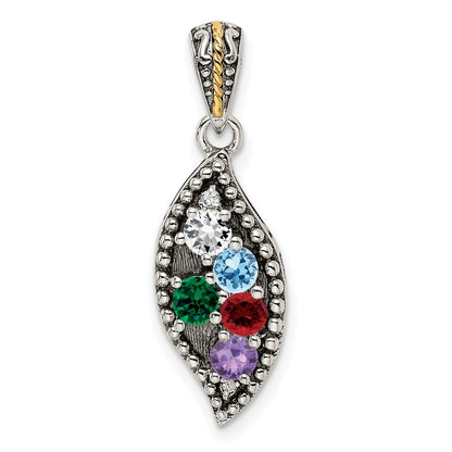 Sterling Silver Antiqued w/14K/Silver Two-Tone 5-stone W/diamond Mother's Pendant