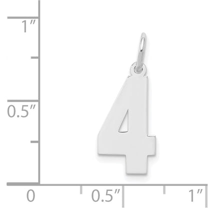 Sterling Silver Silver/Rhodium-Plated Polished Number 4 Charm