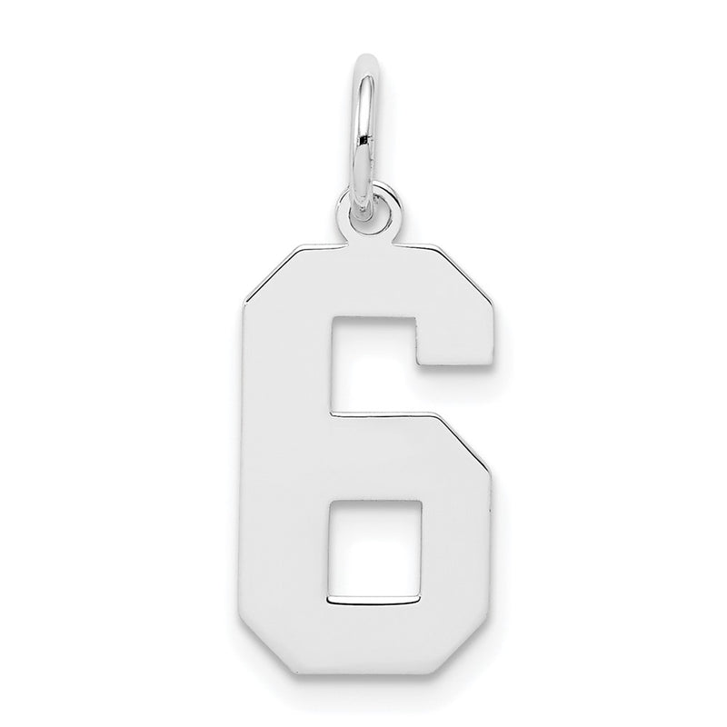 Sterling Silver Silver/Rhodium-Plated Polished Number 6 Charm