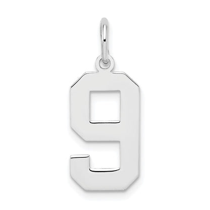 Sterling Silver Silver/Rhodium-Plated Polished Number 9 Charm