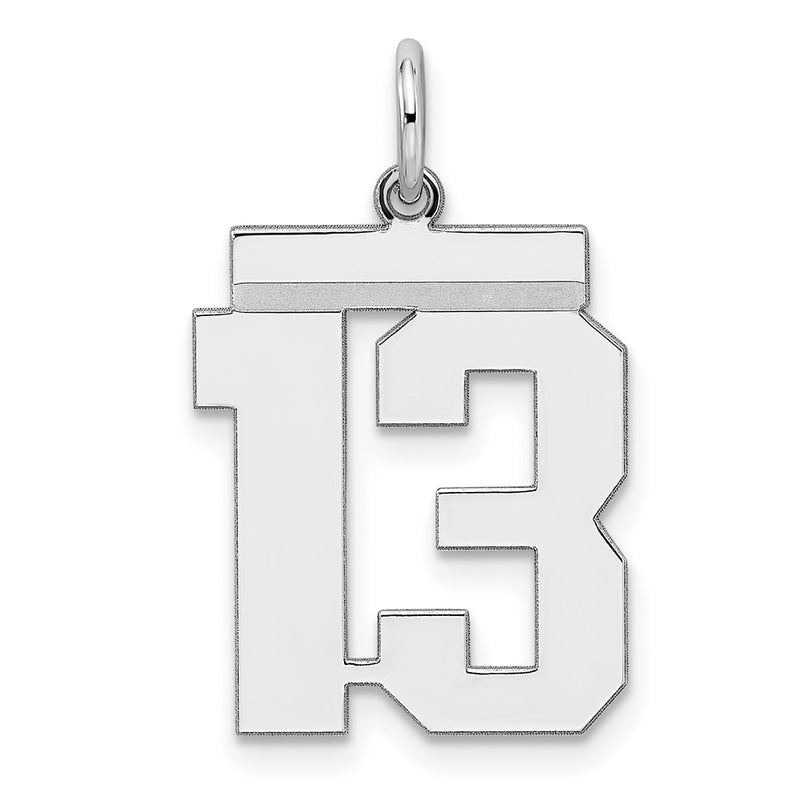 Sterling Silver Sterling/Silver Rhodium-Plated Polished Number 13 Charm