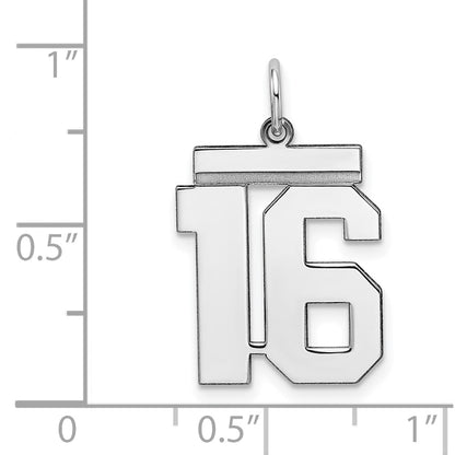 Sterling Silver Sterling/Silver Rhodium-Plated Polished Number 16 Charm