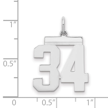 Sterling Silver Sterling/Silver Rhodium-Plated Polished Number 34 Charm